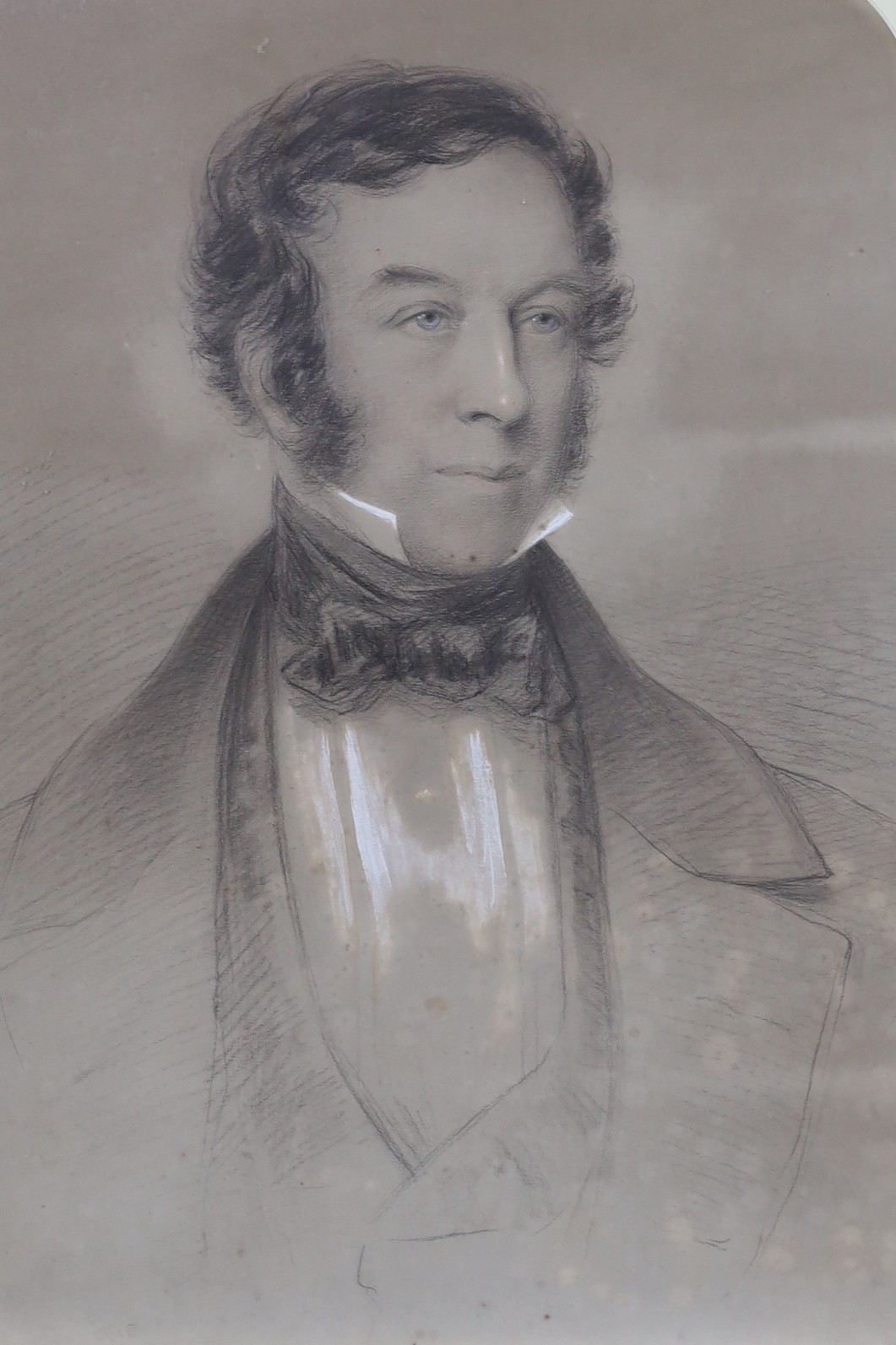 Victorian School, pair of charcoal and chalk drawings, Portraits of a lady and gentleman, 61 x 44cm